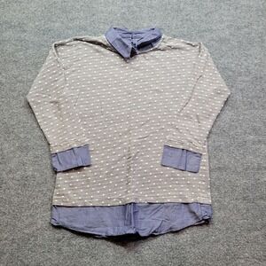 Ann Taylor Tunic Top Womens XS‎ Gray Polka Dot Long Sleeve Layered Look Blouse